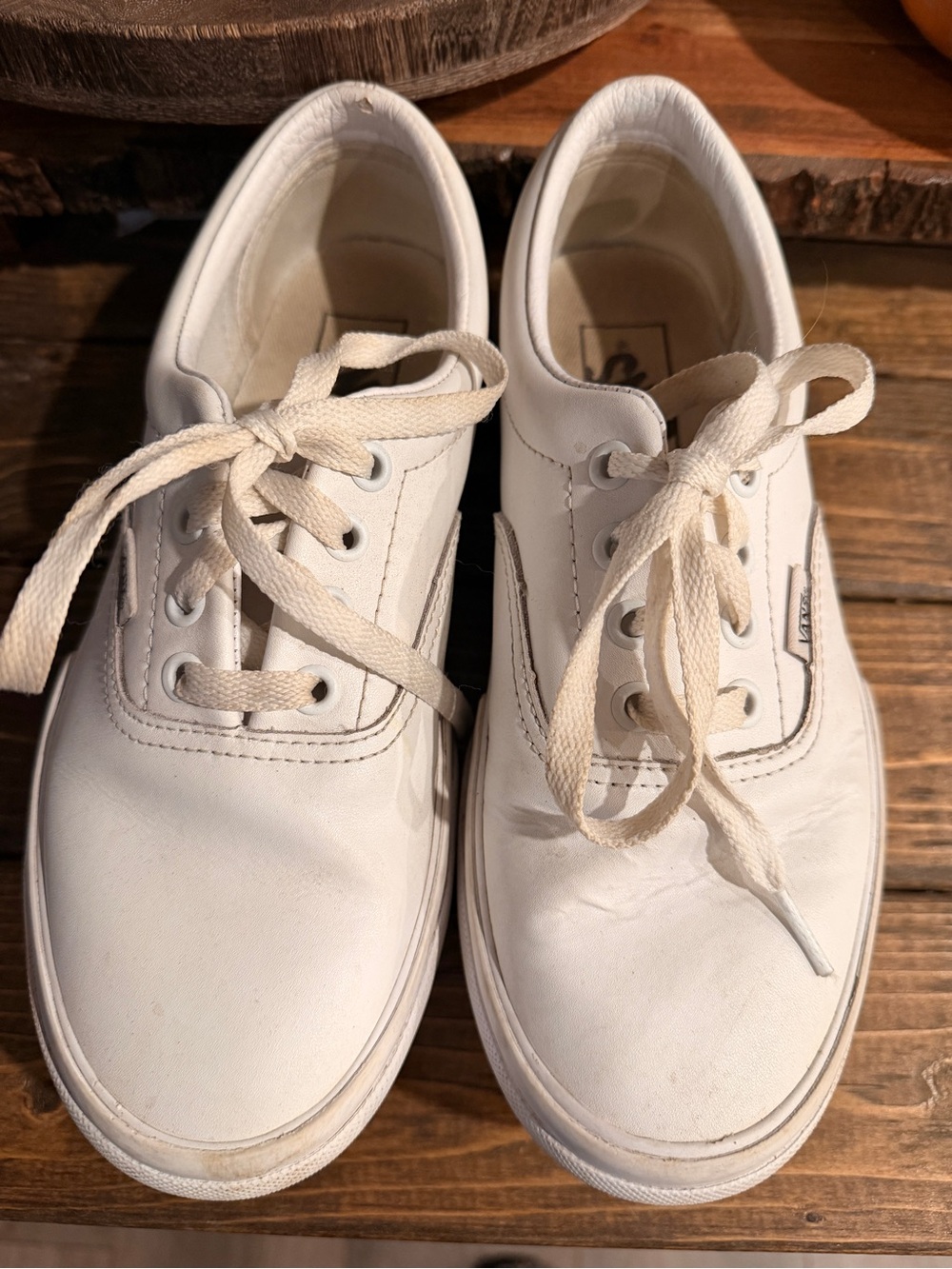 Vans Women’s White Leather Platform Sneakers - Picture 3 of 5
